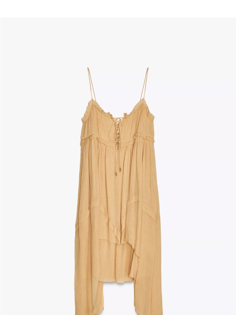 Zara Beige/Tan Asymmetrical Spaghetti Strap Dress